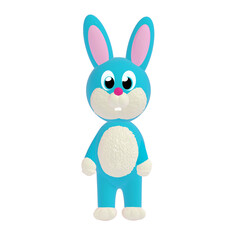 Cute blue bunny rabbit on png transparent background.