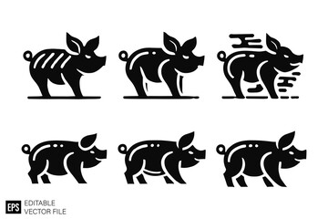 Naklejka premium set of pig vector illustration black and white silhouette graphic design template