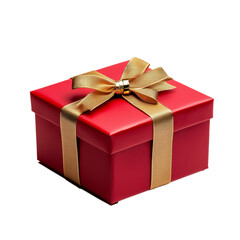 Obraz premium Red gift box with a neatly tied gold ribbon and bow isolated on a transparent background 