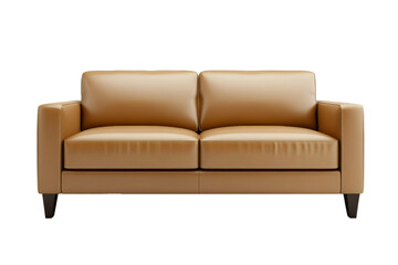 Smooth taupe leather sofa front view with streamlined design and discreet stitching isolated on transparent background 