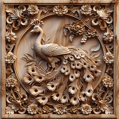 Art nouveau artistic image of peacock in a round shape,Luxurious peacock with an open tail,magnificent realistic peacock