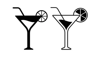 Cocktail black and white flat vector icon design