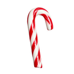 Top view of a single peppermint candy cane with red and transparent stripes in a spiral pattern isolated on transparent background 