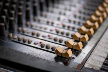 close up of sound system audio mixing equipment