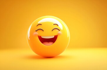 Joyful 3D Emoji on Yellow Background