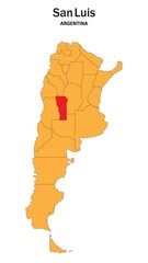 San Luis Map is highlighted on the Argentina map with detailed state and region outlines.