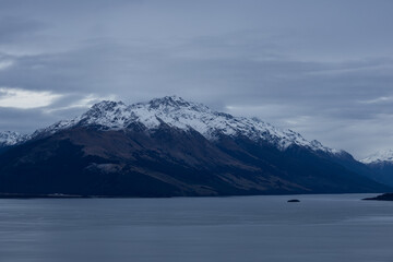 Beautiful mountain range with snowy peaks.