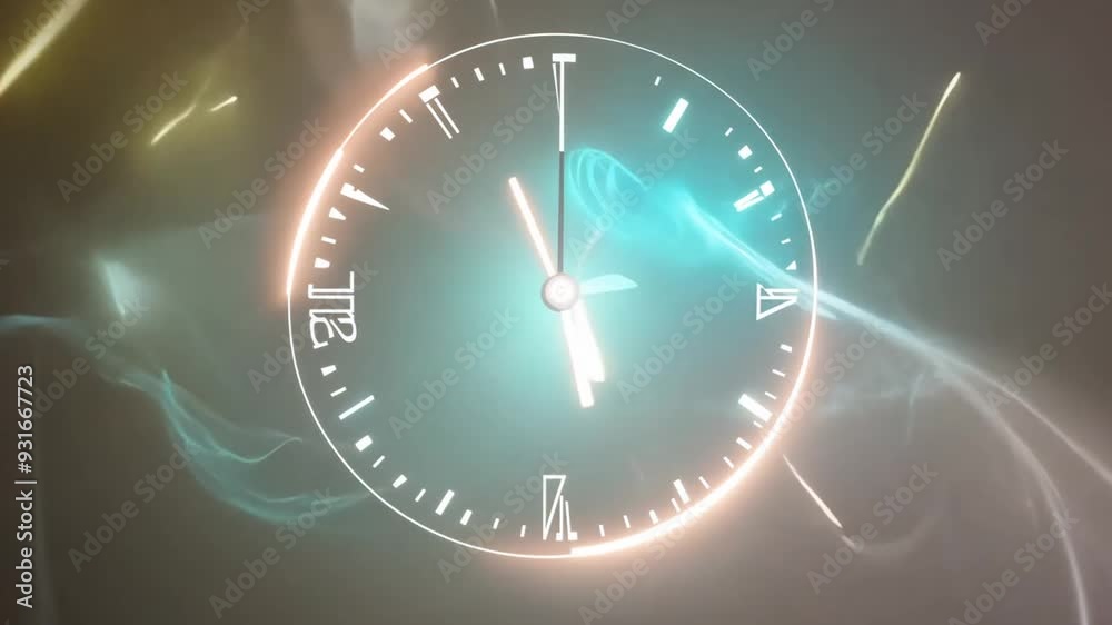 Poster clock display with glowing effects in a digital environment generative ai