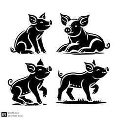 Obraz premium set of pig vector illustration black and white silhouette graphic design template