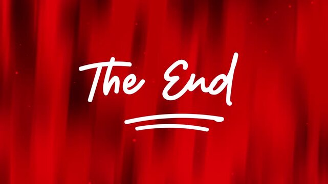 Animated calligraphy that appears write effect with text The End on Dark red gradient background.