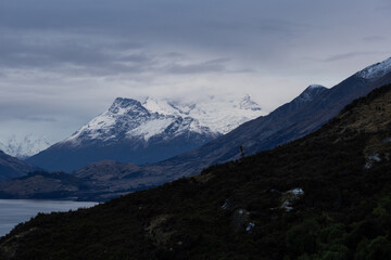 The layer of the mountain range with snowy peaks, New Zealand.