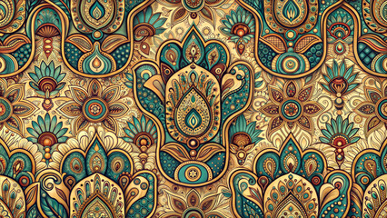 Seamless Hamsa Texture with Realistic Patterns, Natural Design, Cultural and Spiritual Theme