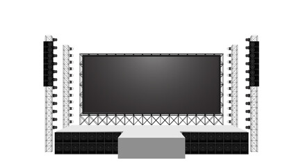 white stage and speaker with led screen on the truss system on the white background	