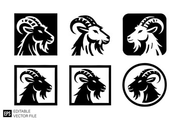 set of goat vector illustration black and white silhouette graphic design template