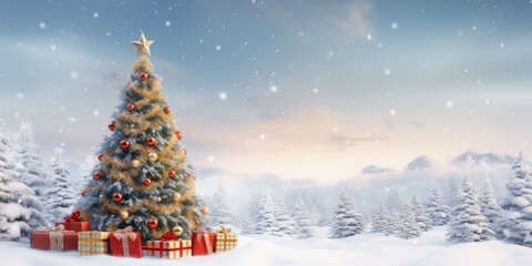 Obraz premium Christmas Tree in Snowy Forest