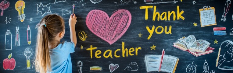 Child Appreciating Teacher with Heartfelt Chalk Message