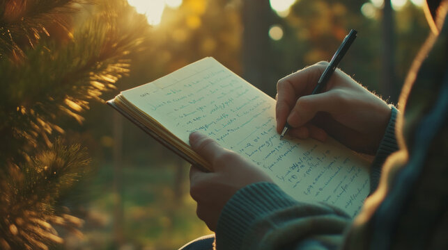 Serene journaling experience in nature during the golden hour of late afternoon