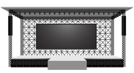 white stage and speaker with led screen on the truss system on the white background	