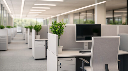 Fototapeta premium Modern Corporate Cubicle: Digitally Enhanced Workspace with Organized Files - 3D Illustration Space for Text