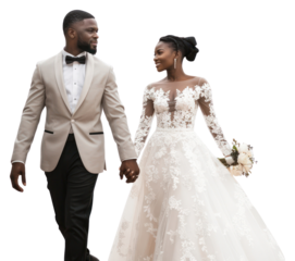 PNG Black couple newly weds wedding fashion dress.