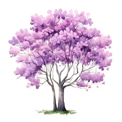 Obraz premium Delicate Paulownia Tree with Heart-Shaped Leaves and Soft Floral Blooms in Watercolor Painting