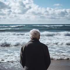 Fototapeta premium old person watching the sea