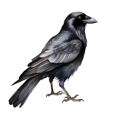 Fototapeta premium Detailed Watercolor of a Solitary Elegant Black Crow with Powerful Beak