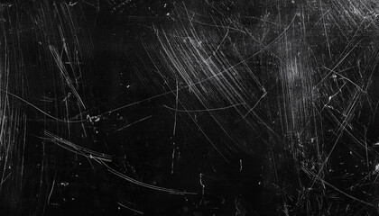 White scratches and dust on black background. Old dirty glass.