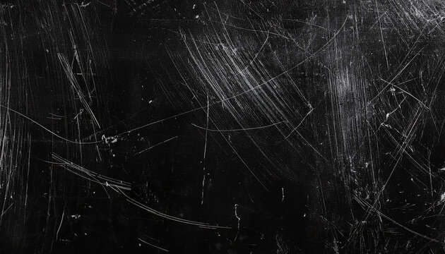 White scratches and dust on black background. Old dirty glass.