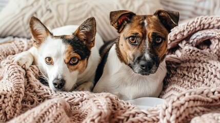 Obraz premium Two Dogs Relaxing on Blanket