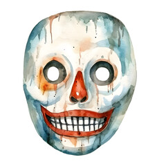 Disturbingly Detailed Watercolor Painting of a Frightening Halloween Mask with Sinister and Ominous Undertones