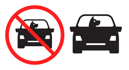 Caution no dog inside in a hot car or parking in the sun. Warning of possible danger of overheating from animals. No dog in hot vehicle. Vector illustration