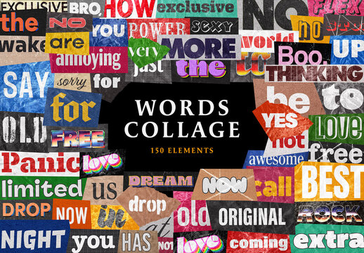 Words Collage Elements Mockup