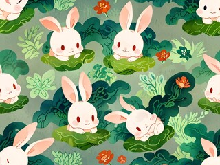 zhongqiu jade rabbit patterns, AI generated