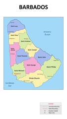 Fototapeta premium Barbados Map. State and union territories of Barbados with neighbouring countries. Political map of Barbados with capital and important cities in Detailed.