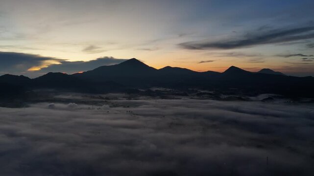 Aerial shot at sunrise of Gunung Putri in Bandung. Indonesia