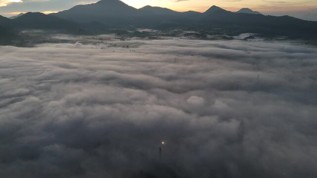 Aerial shot at sunrise of Gunung Putri in Bandung. Indonesia