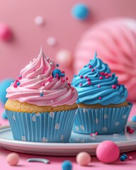 Delicious Close-up of Cupcakes Arranged on a Plate, Dining Room Aesthetics, Graphic Resources, Wallpapers, Brochure, banner, Advertising, background