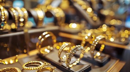 gold jewelry in jewelers showcase