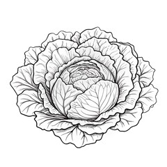 Obraz premium Highly detailed monochromatic botanical illustration portraying the realistic texture and form of a cabbage, accentuating botanical precision and elegance with intricate detail and artistic finesse.