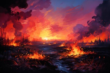 Against backdrop sunset glowing fire background pictur