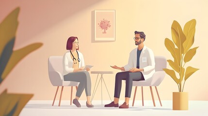 Doctor Discussing Treatment Options with Cancer Patient in a Calm Supportive Environment to Provide Compassionate Care and Guidance
