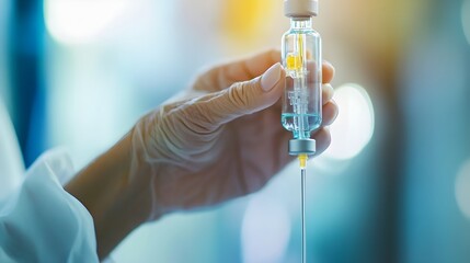 Close up image of an IV drip used for chemotherapy treatment with a patient s hand gently holding the medical tube