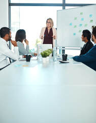Office, business people and ceo with discussion for presentation, feedback and performance update....