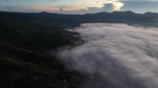 Aerial shot at sunrise of Gunung Putri in Bandung. Indonesia