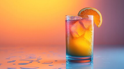 Summer Cocktail with Orange Slice and Ice Cubes
