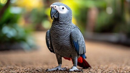 Obraz premium A Grey Parrot Standing on the Ground