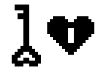 Obraz premium key and padlock heart shaped icon logo pixel art design. sticker cartoon pixel. romantic art style.