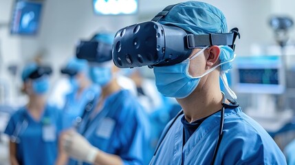 Healthcare professional immersed in a virtual reality simulation, training for real-world medical procedures.VR medical training simulation,future of healthcare education
