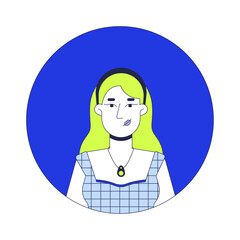 Caucasian blonde woman in headband 2D linear vector avatar illustration. European female young pretty cartoon character face portrait. Corporate employee casual flat color user profile image isolated